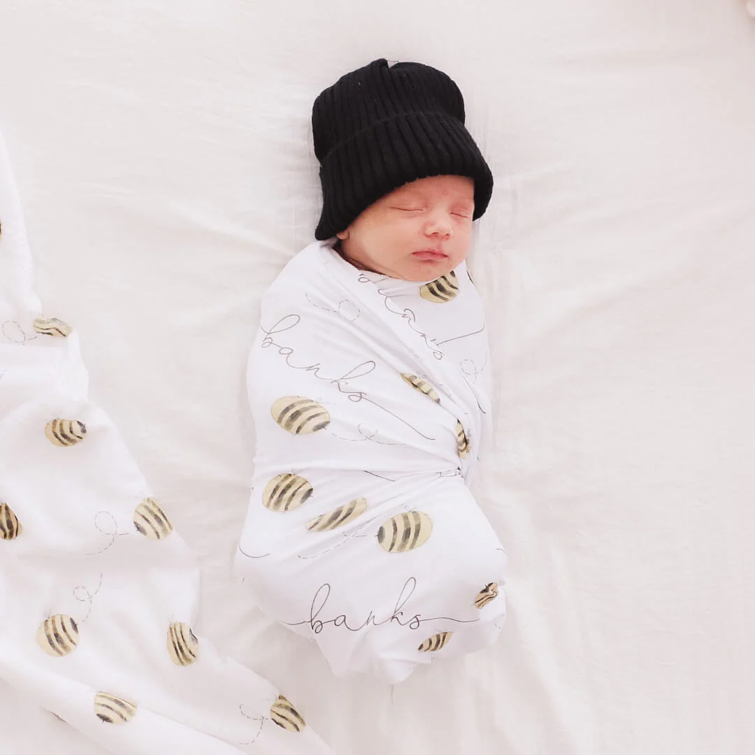 Honey's Bees Personalized Baby Name Swaddle Blanket