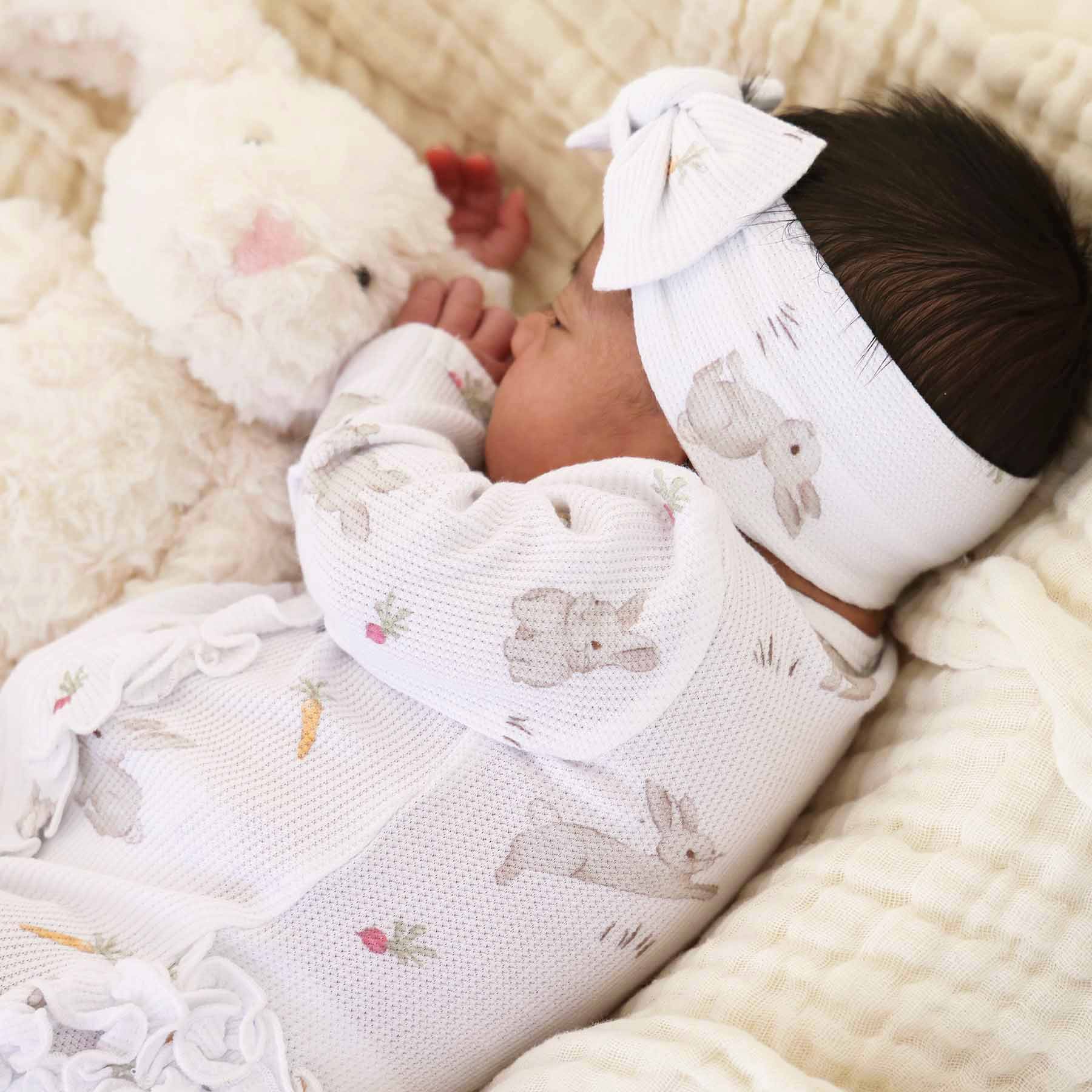 Hop Little Bunnies Bamboo Waffle Knit Large Bow Headwrap - Image 3