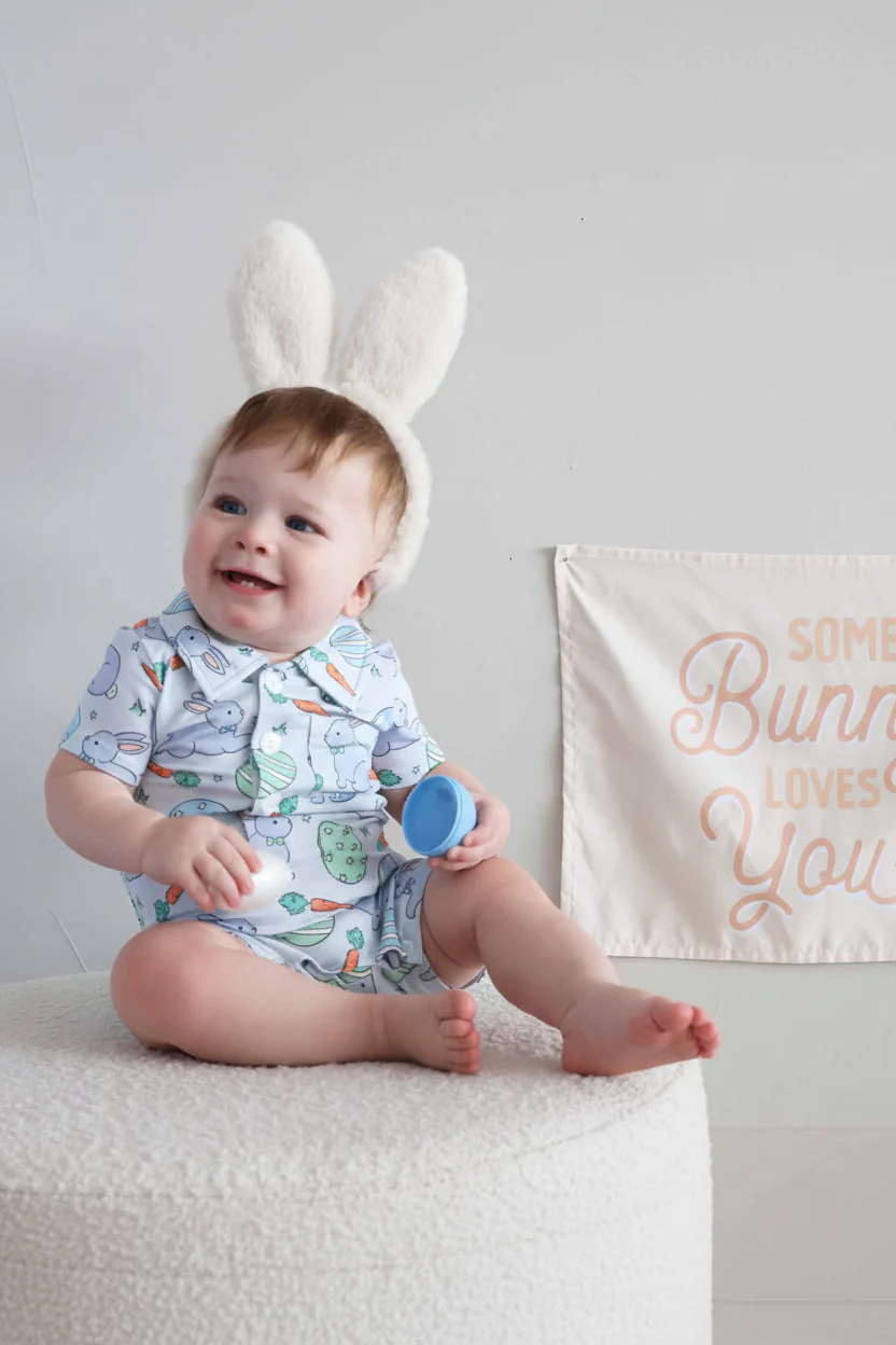 Hoppy Spring Button Romper | Blue - Image 4