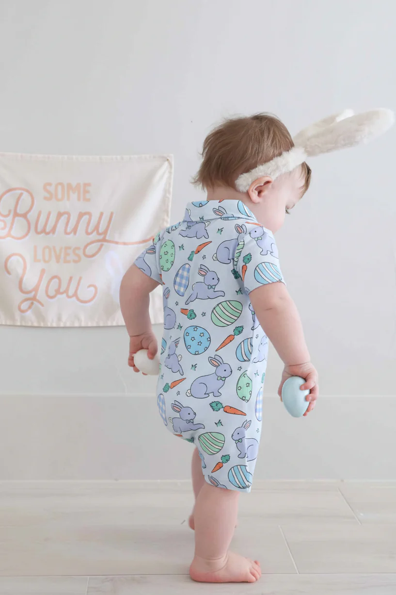 Hoppy Spring Button Romper | Blue - Image 5