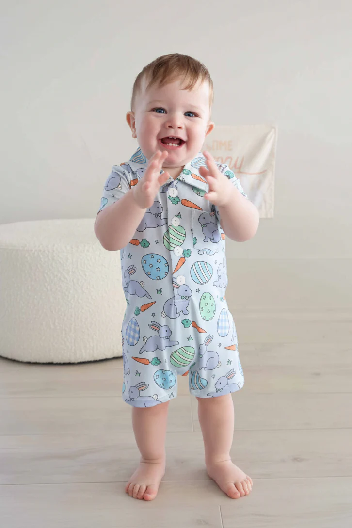 Hoppy Spring Button Romper | Blue - Image 9