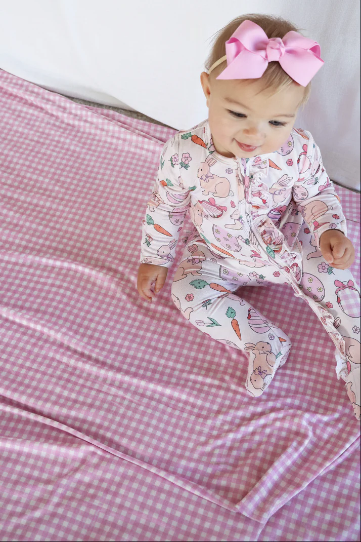 Hoppy Spring Double Sided Bamboo Blanket | Pink - Image 6