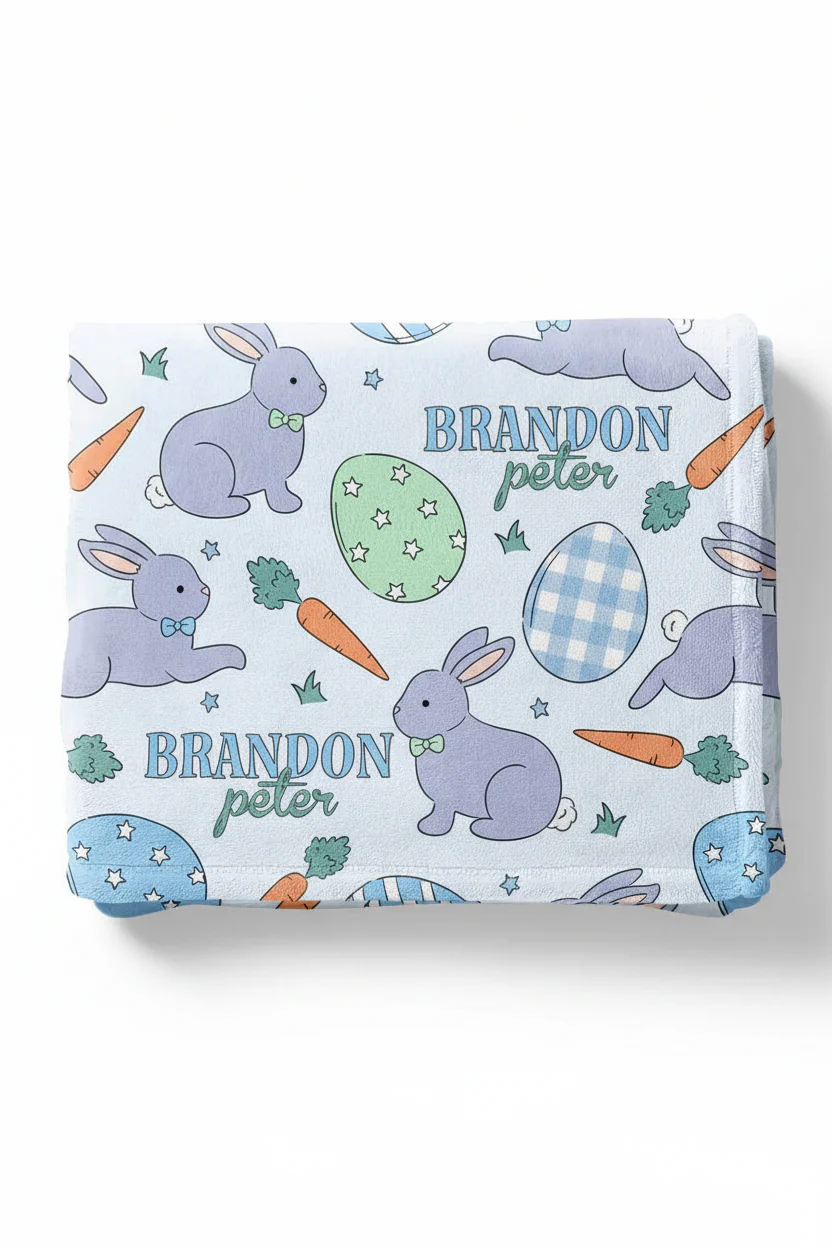 Hoppy Spring Personalized Kids Blanket | Blue