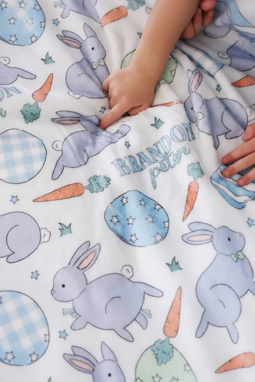 Hoppy Spring Personalized Kids Blanket | Blue - Image 2