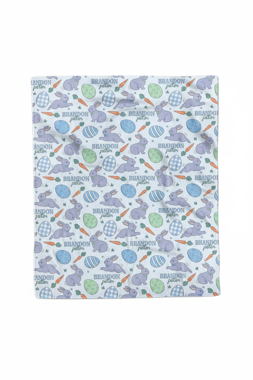 Hoppy Spring Personalized Kids Blanket | Blue - Image 3