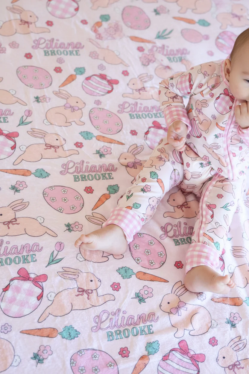 Hoppy Spring Personalized Kids Blanket | Pink - Image 7