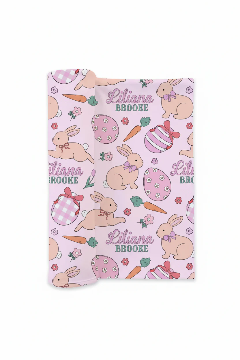 Hoppy Spring Personalized Swaddle Blanket | Pink - Image 2