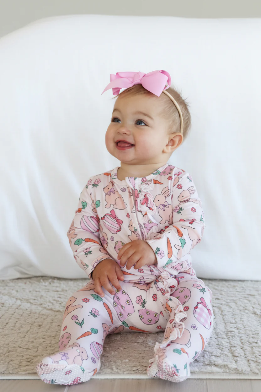 Hoppy Spring Ruffle Zipper Footie | Pink - Image 18