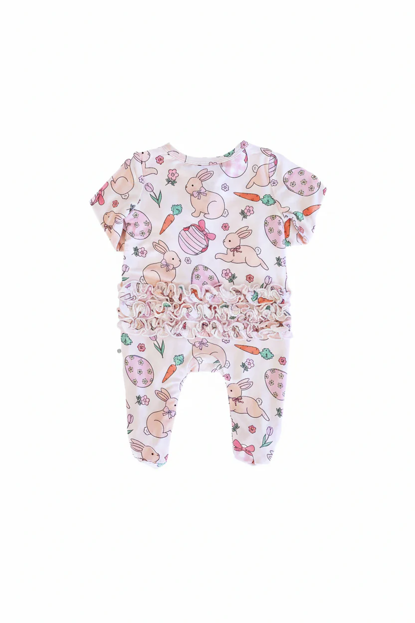 Hoppy Spring Ruffle Zipper Footie | Pink - Image 7