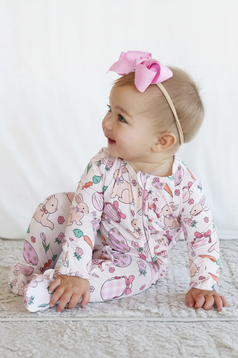 Hoppy Spring Ruffle Zipper Footie | Pink - Image 8