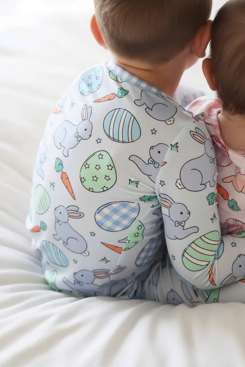 Hoppy Spring Two Piece Pajama Set | Blue - Image 3