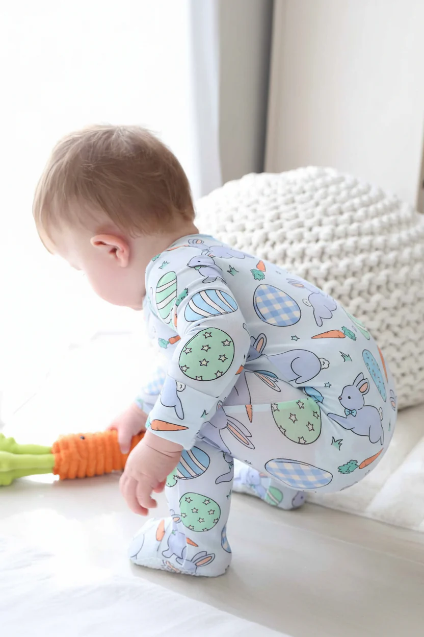 Hoppy Spring Zipper Footie | Blue - Image 5