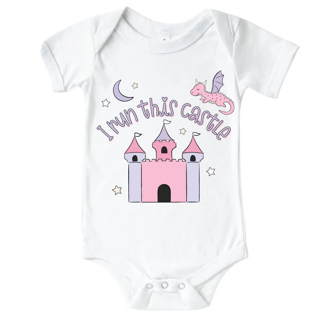 I Run This Castle Pink Graphic Bodysuit & Kids Tee | White - Image 2