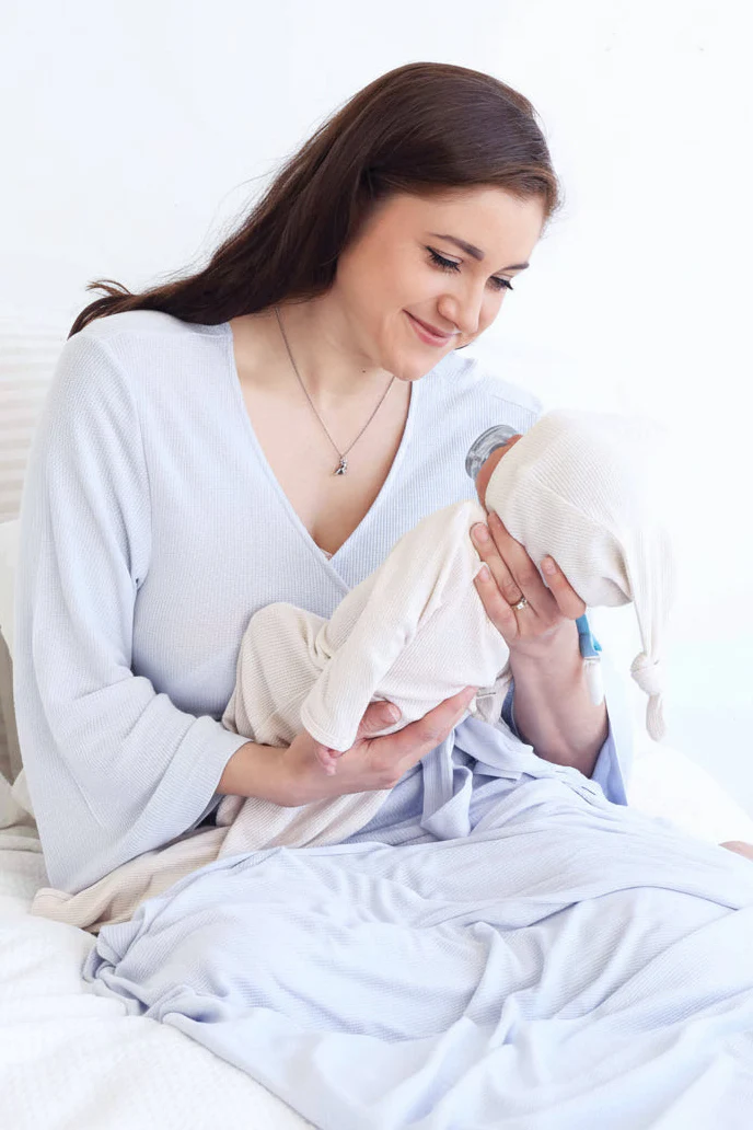Ice Blue Bamboo Waffle Knit Maternity Robe