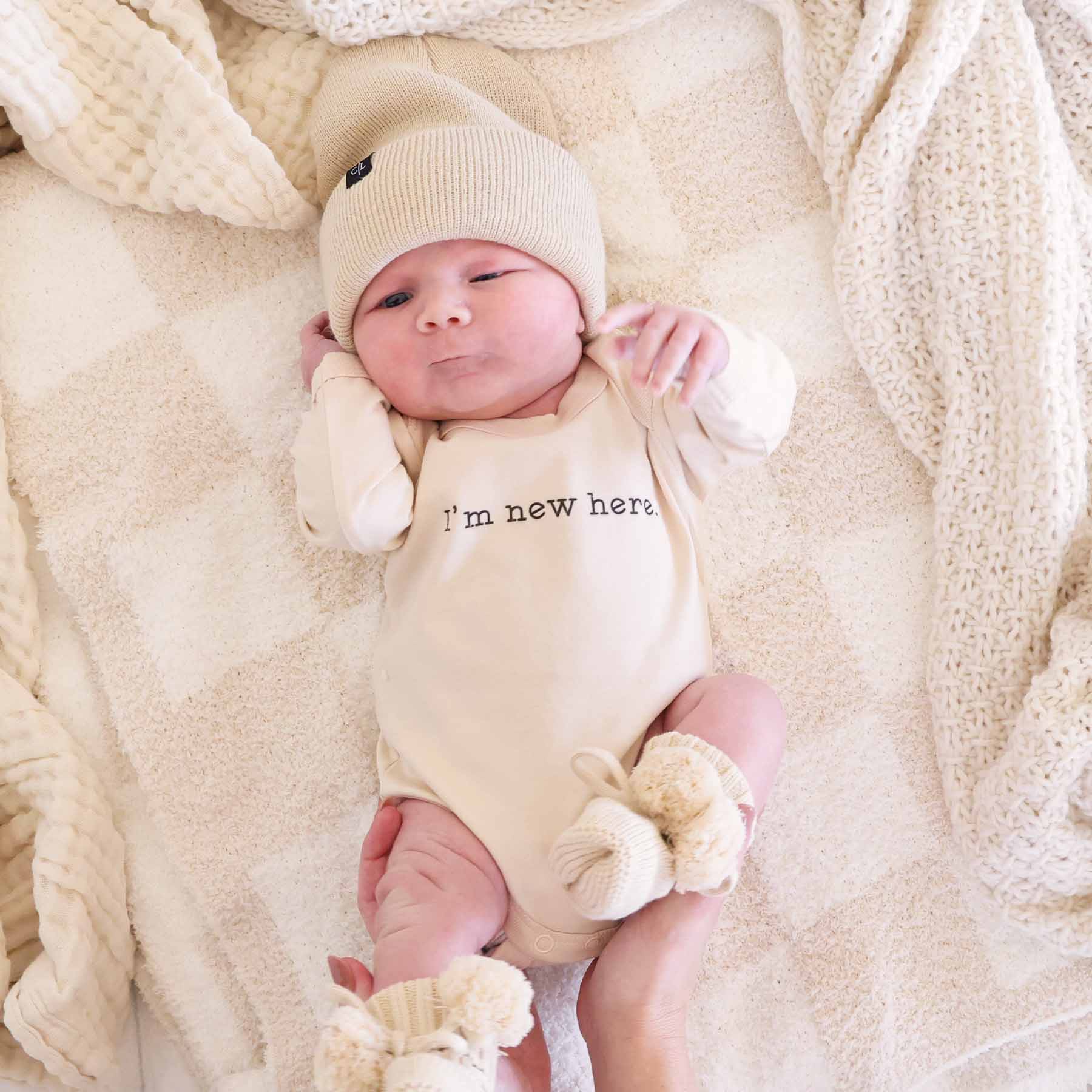 I'm New Here Long Sleeve Graphic Bodysuit | Natural