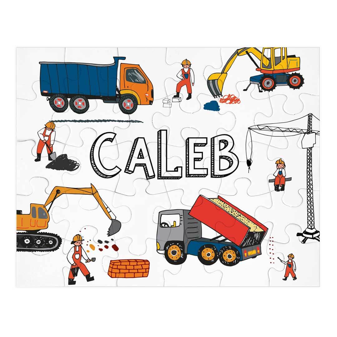 Kids Personalized 30 Piece Puzzle | Construction Trucks - Image 2