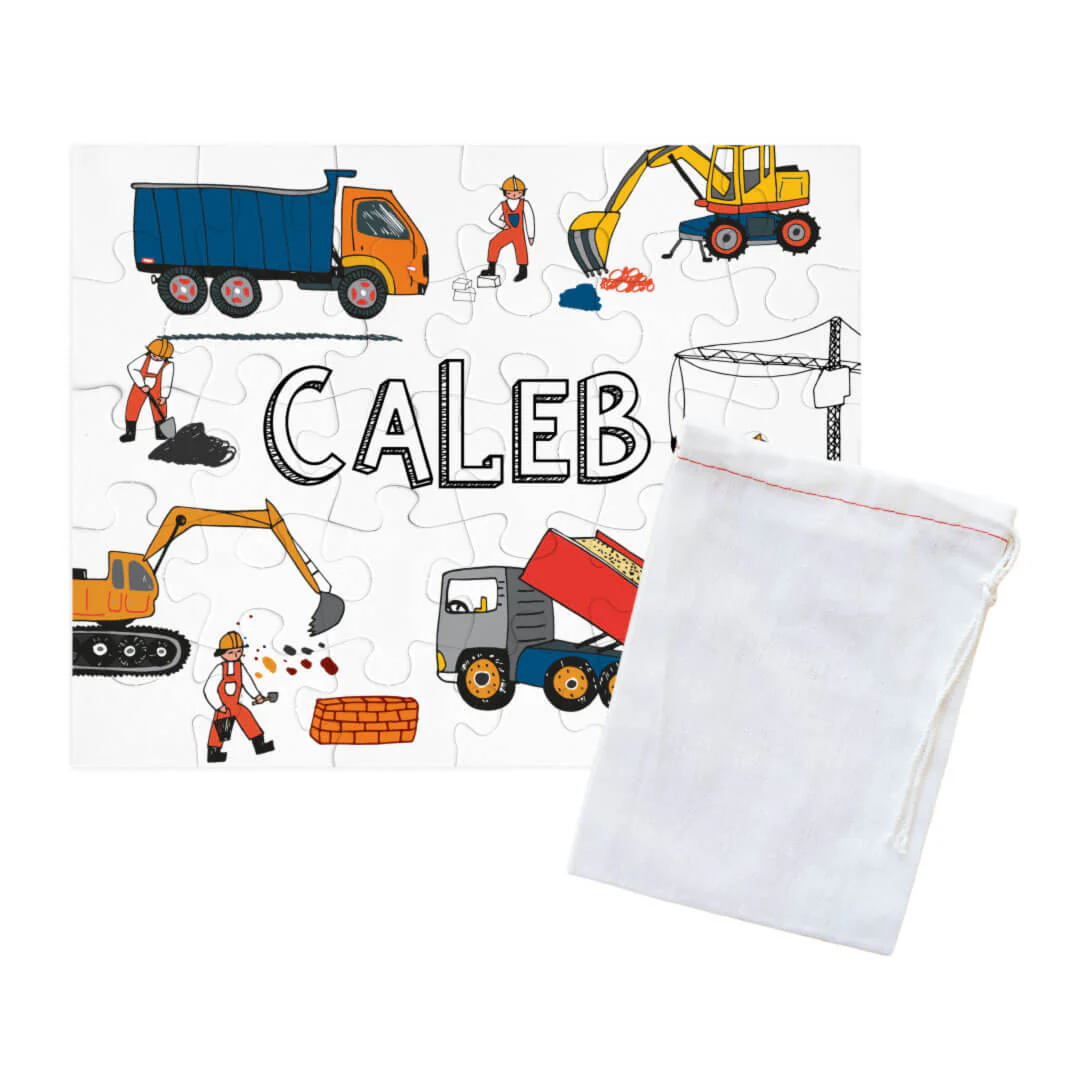 Kids Personalized 30 Piece Puzzle | Construction Trucks - Image 3