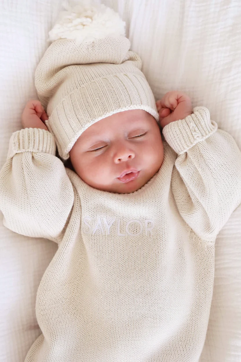 Embroidered Knit Sweater Bubble Romper | Ash - Image 5