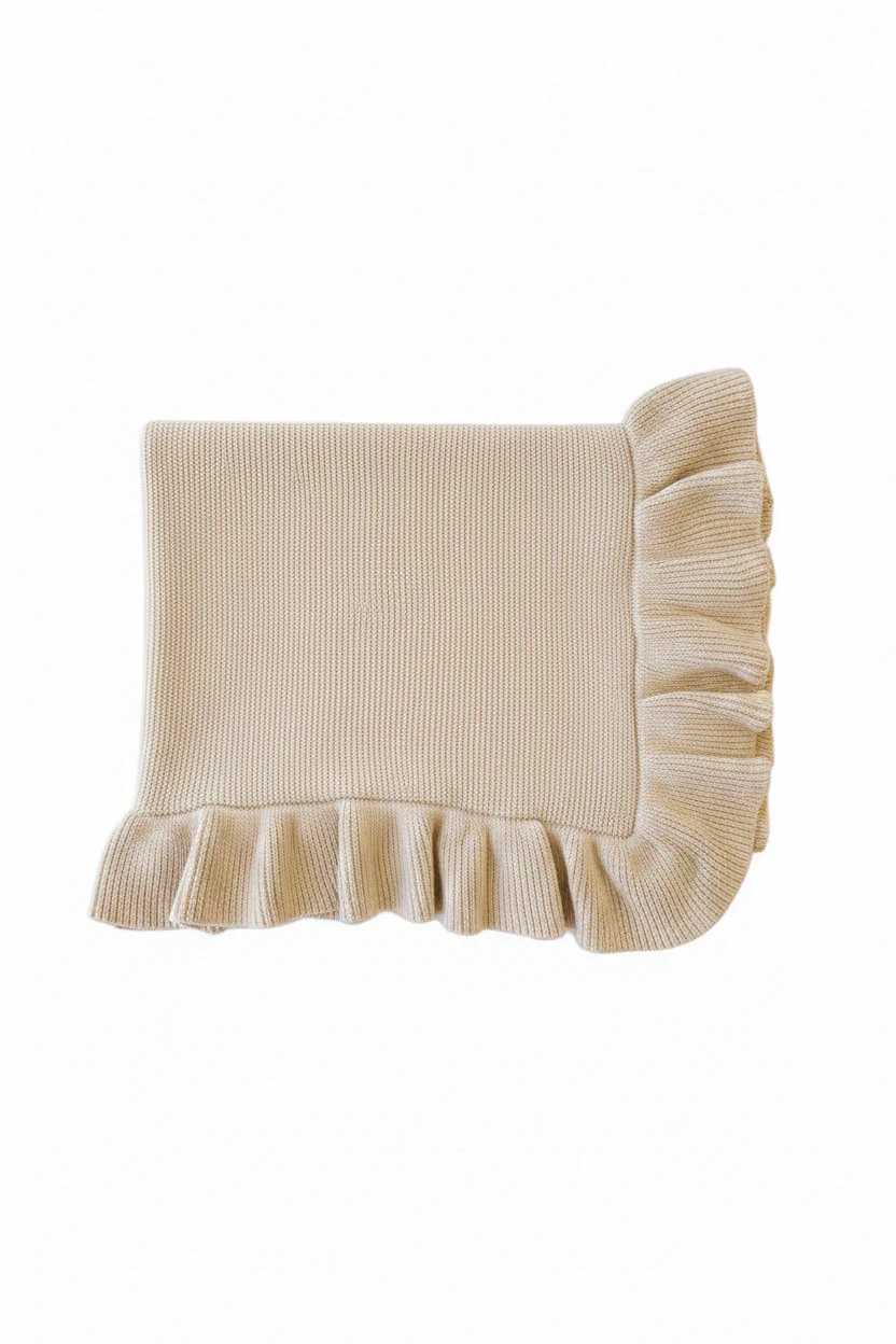 Knit Blanket With Ruffle | Sand - Image 2