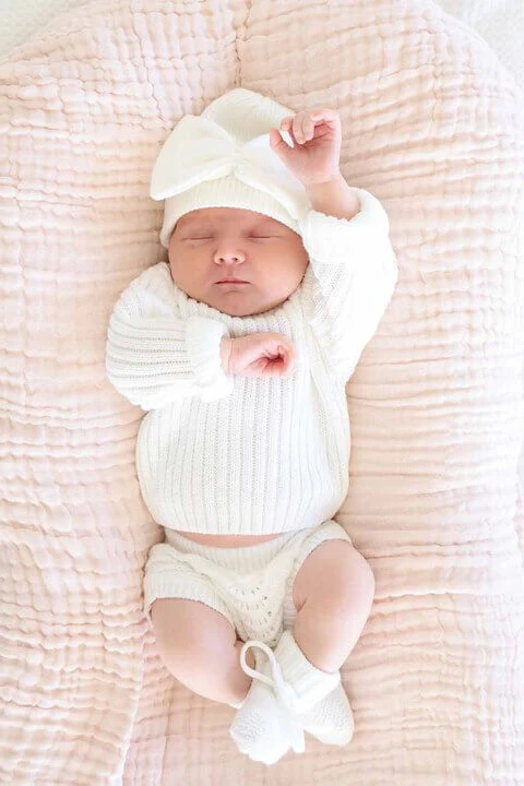 Knit Newborn Bow Booties | Light Ivory - Image 3
