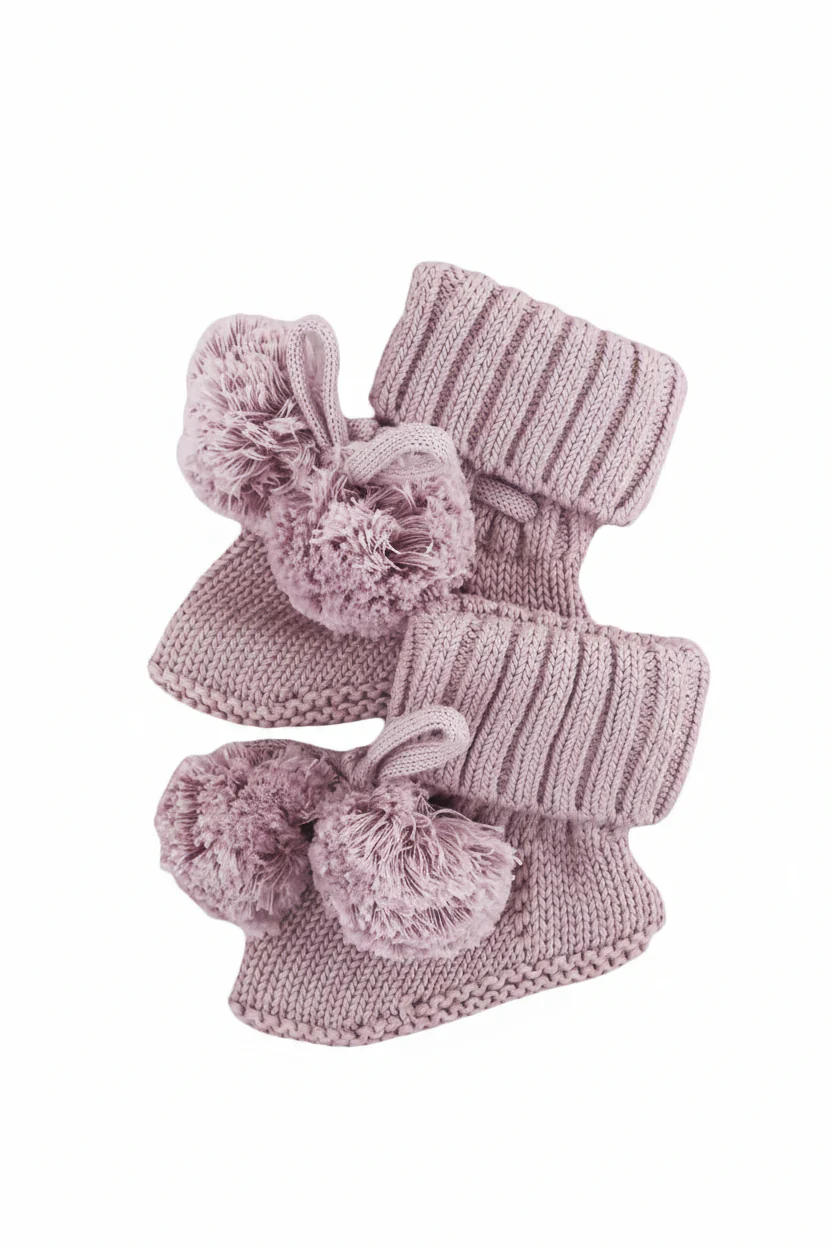 Knit Pom Pom Baby Booties | Iris