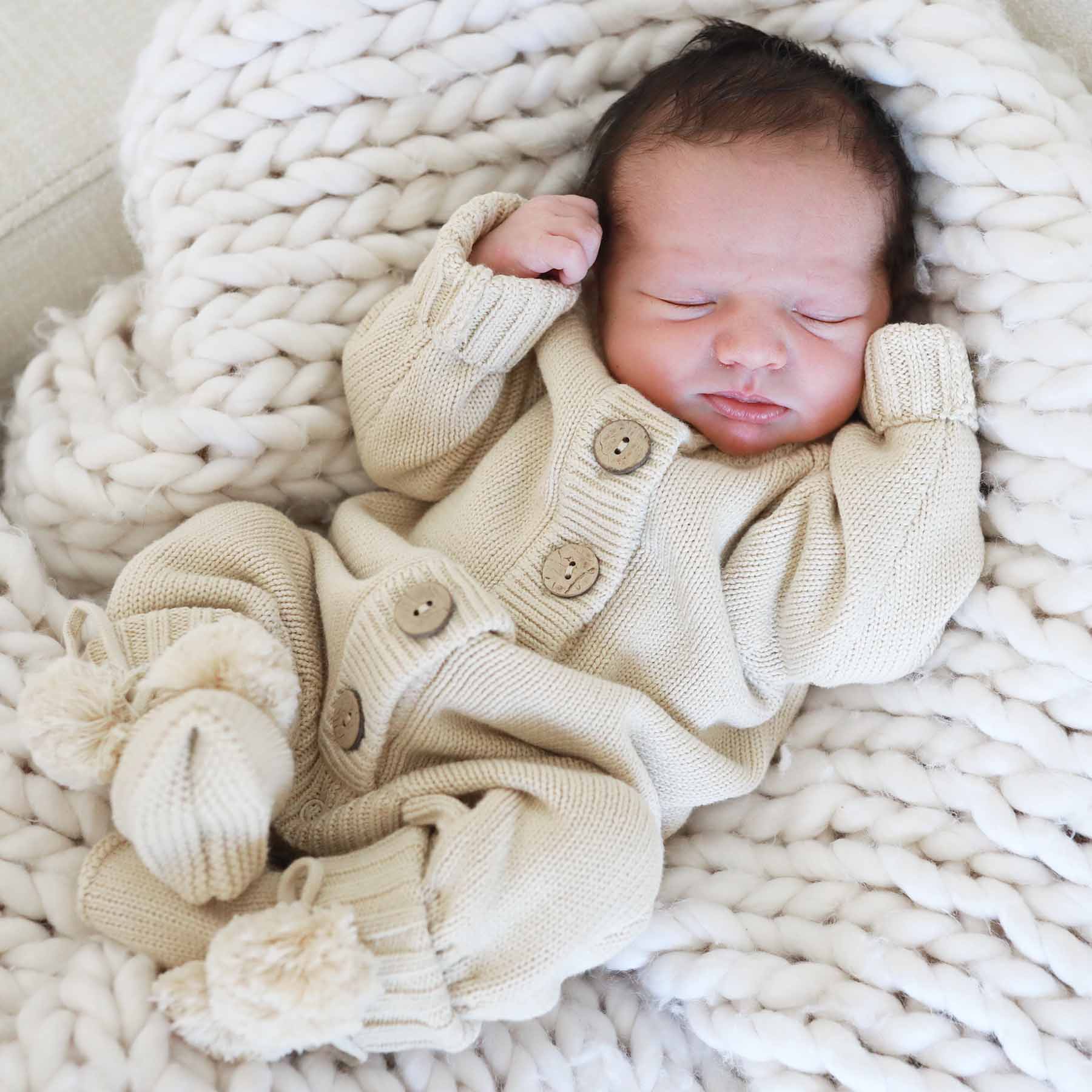 Knit Sweater Button Romper | Sand - Image 5