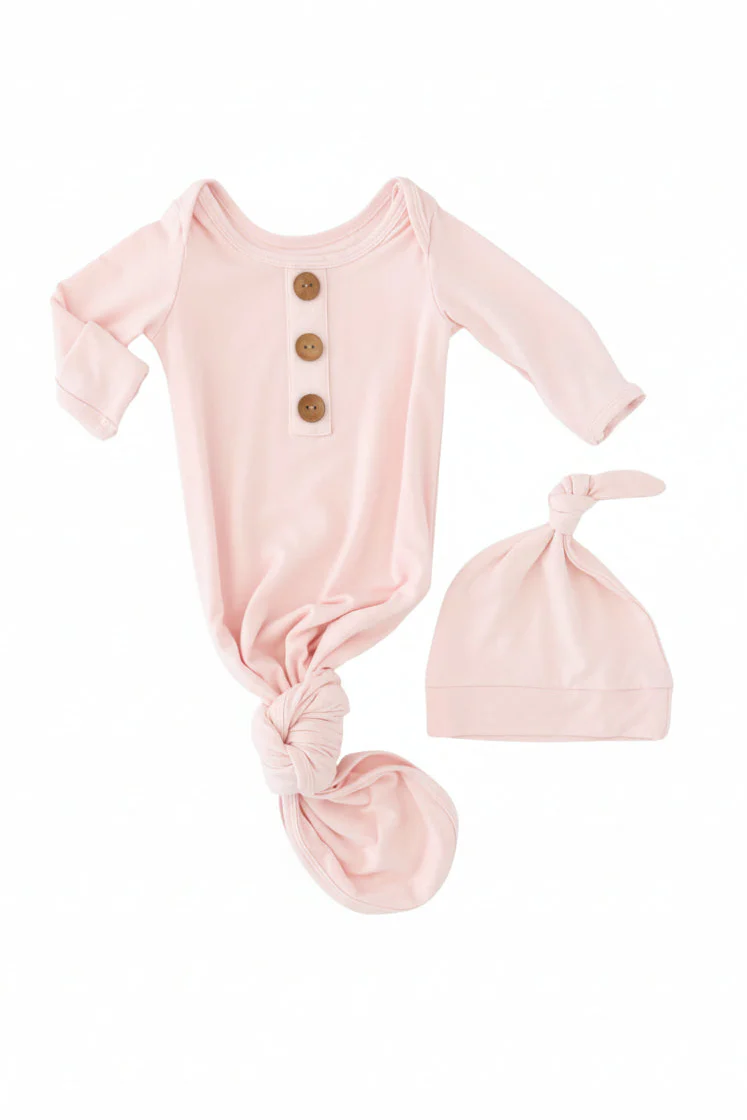 Solid Blush Bamboo Baby Knot Gown & Hat - Image 2