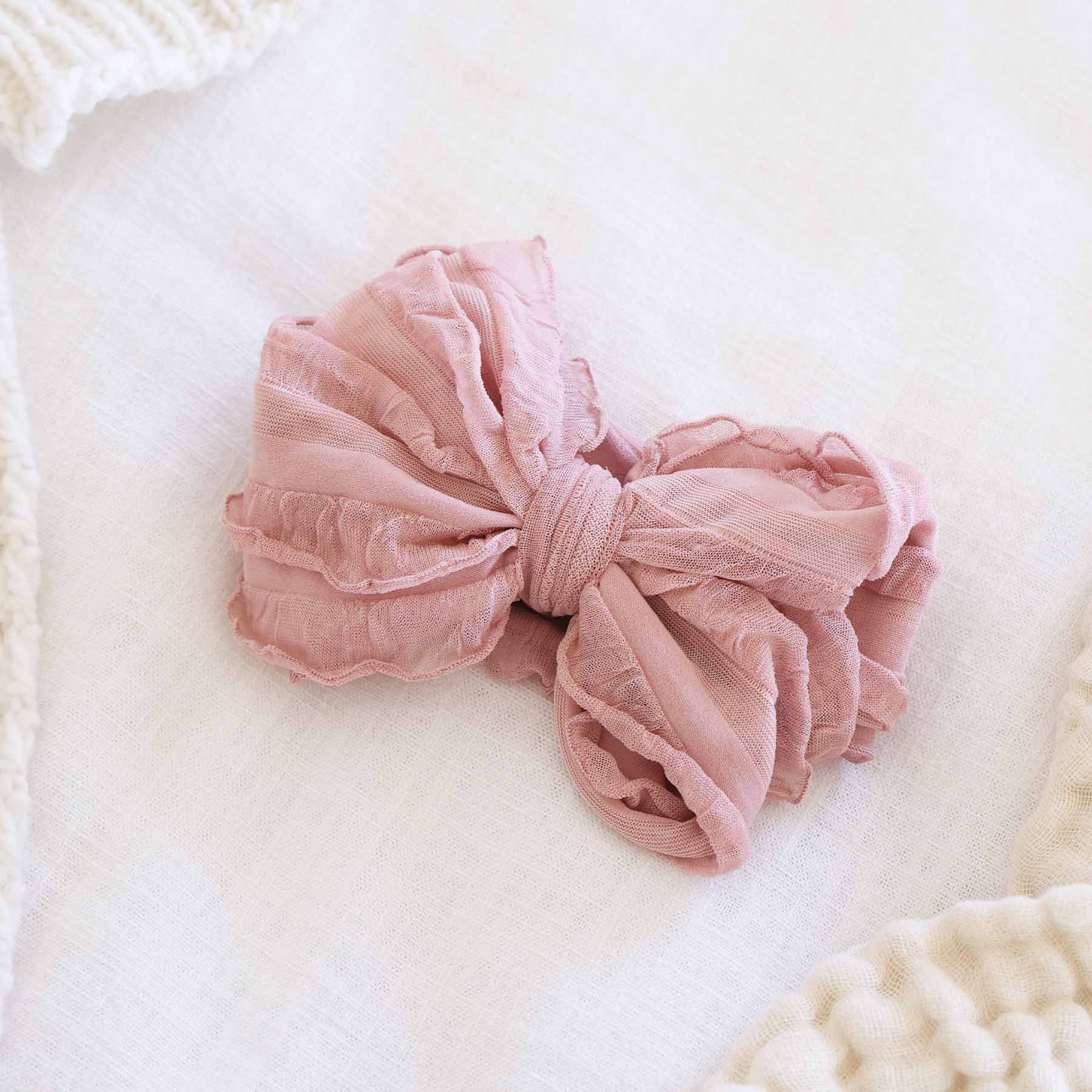 Large Ruffle Knit Bow | Pinks - Image 4