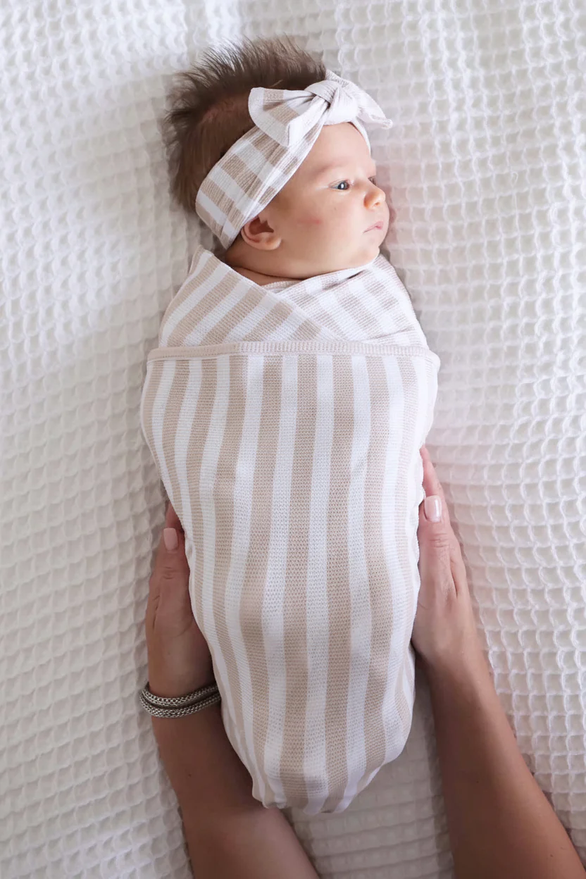 Latte Stripes Bamboo Waffle Oversized Swaddle Blanket - Image 5