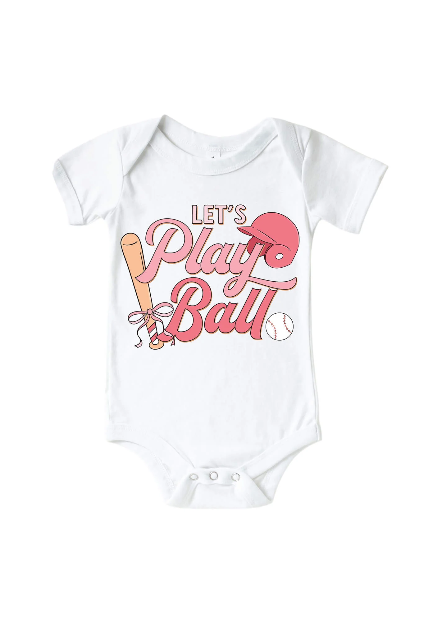 Let's Play Ball Pink Graphic Bodysuit & Kids Tee | White - Image 2