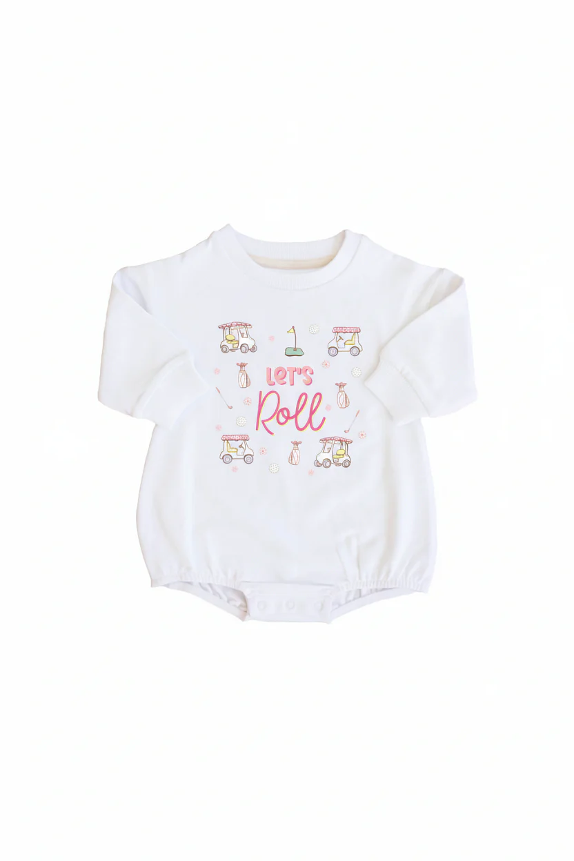 Let's Roll Graphic Sweatshirt Bubble Romper | White - Image 2
