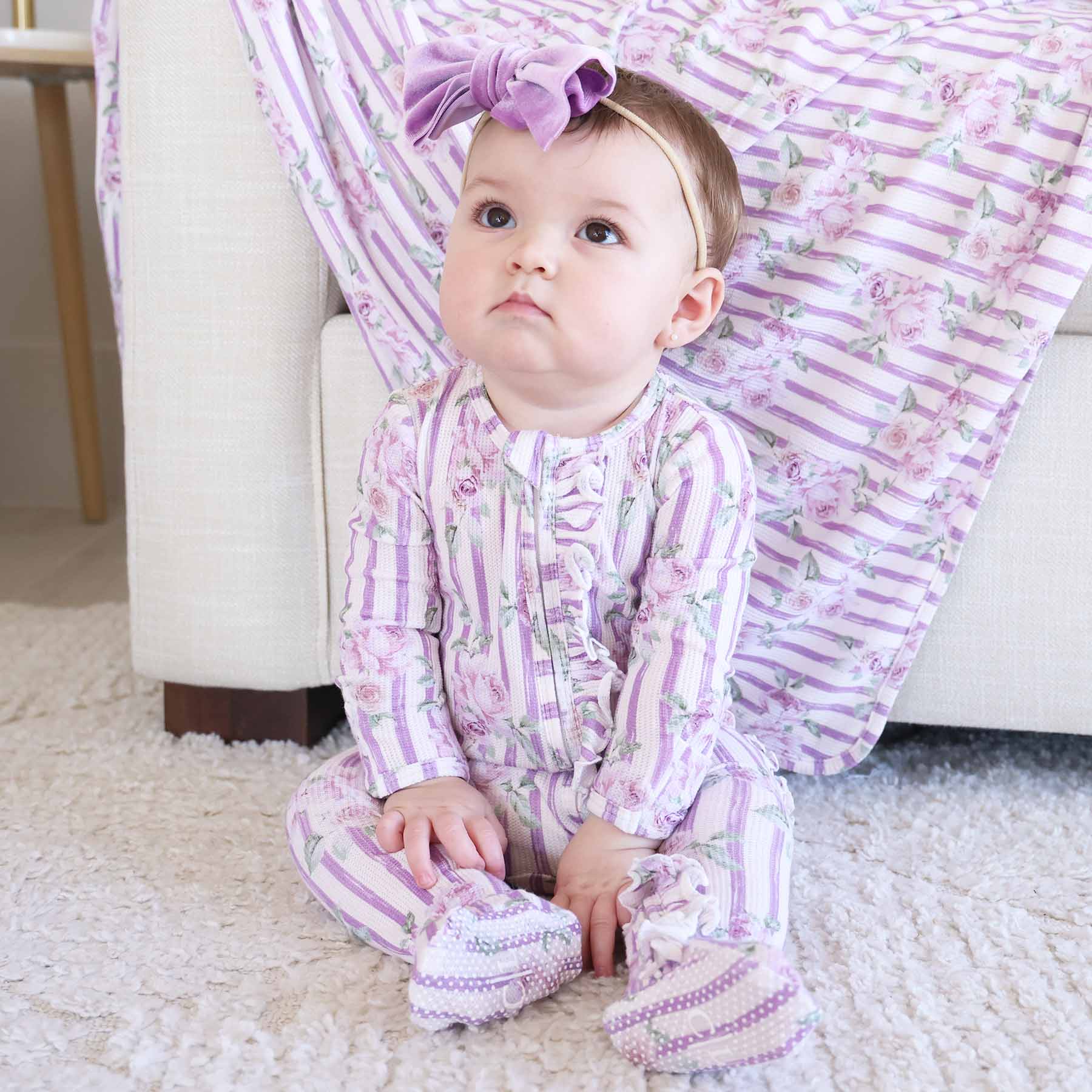 Lila's Lilacs Bamboo Waffle Ruffle Zipper Footie - Image 4