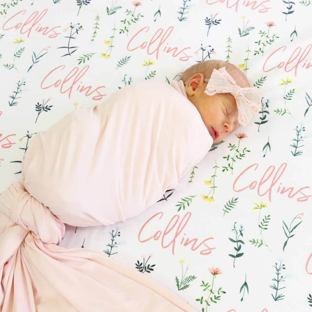 Lilly's Wildflower Leaves Personalized Baby Name Swaddle Blanket - Image 3