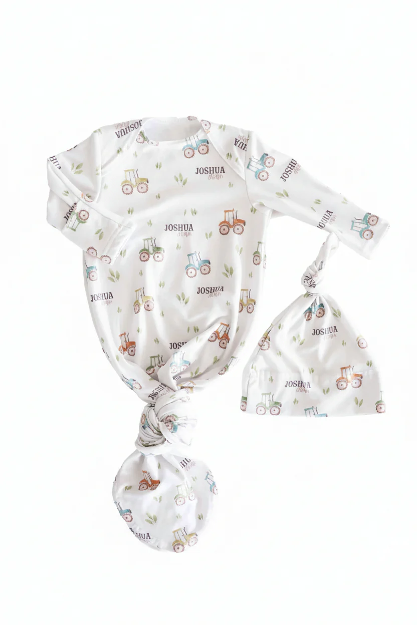 Little Farmer Personalized Newborn Baby Knot Gown - Image 2