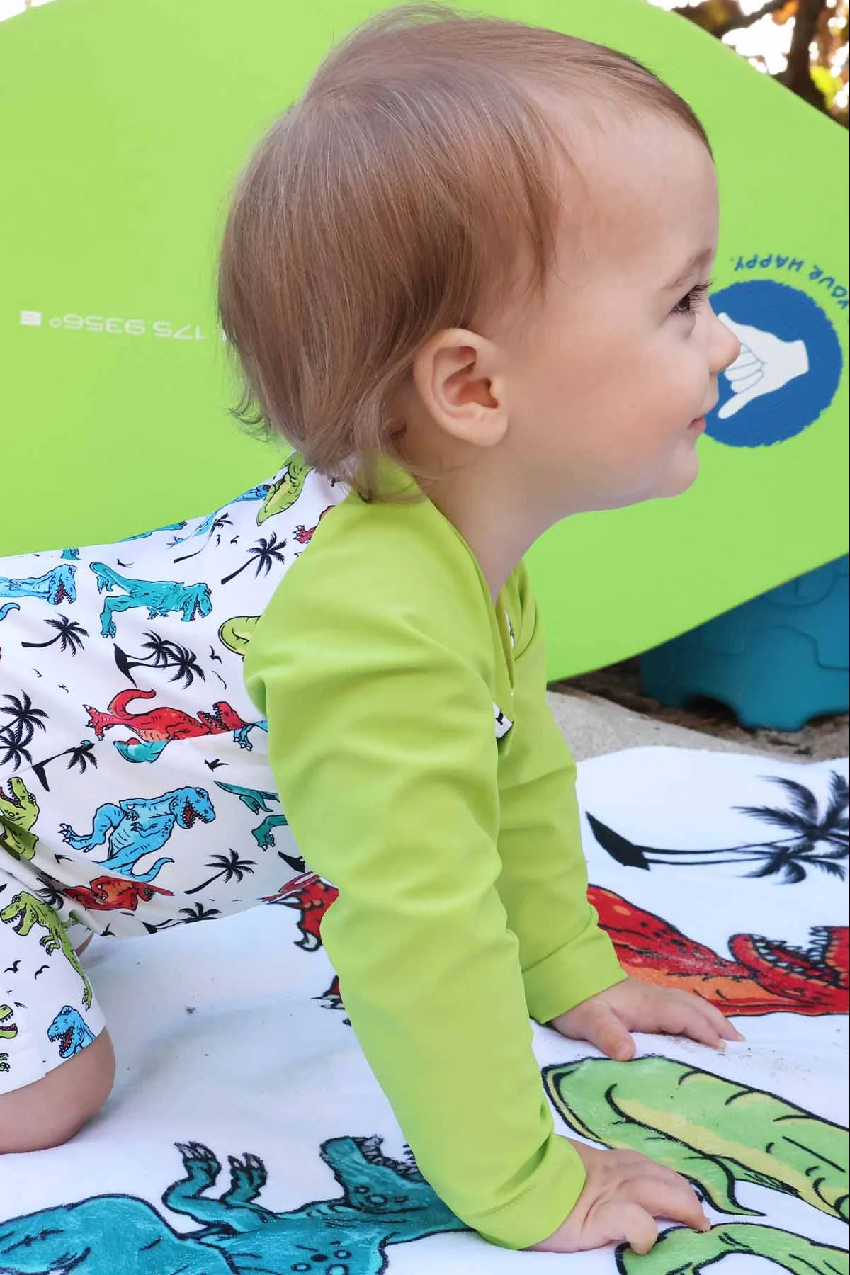 Long Sleeve Rash Guard Swim Romper Shortie | Tropical T-Rex - Image 15