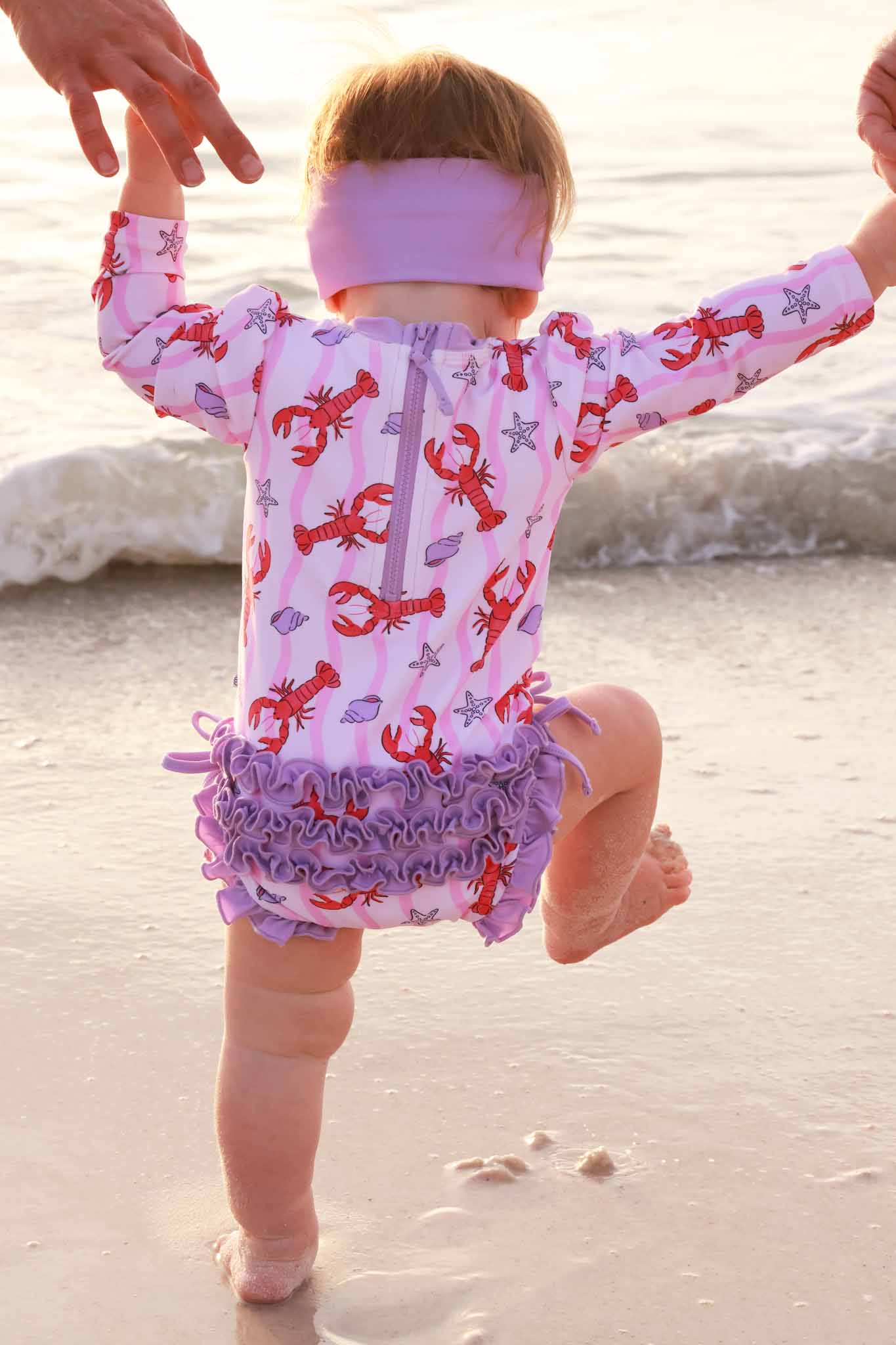 Long Sleeve Rash Guard With Ruffle Bottom | Pinch Me Pink - Image 5
