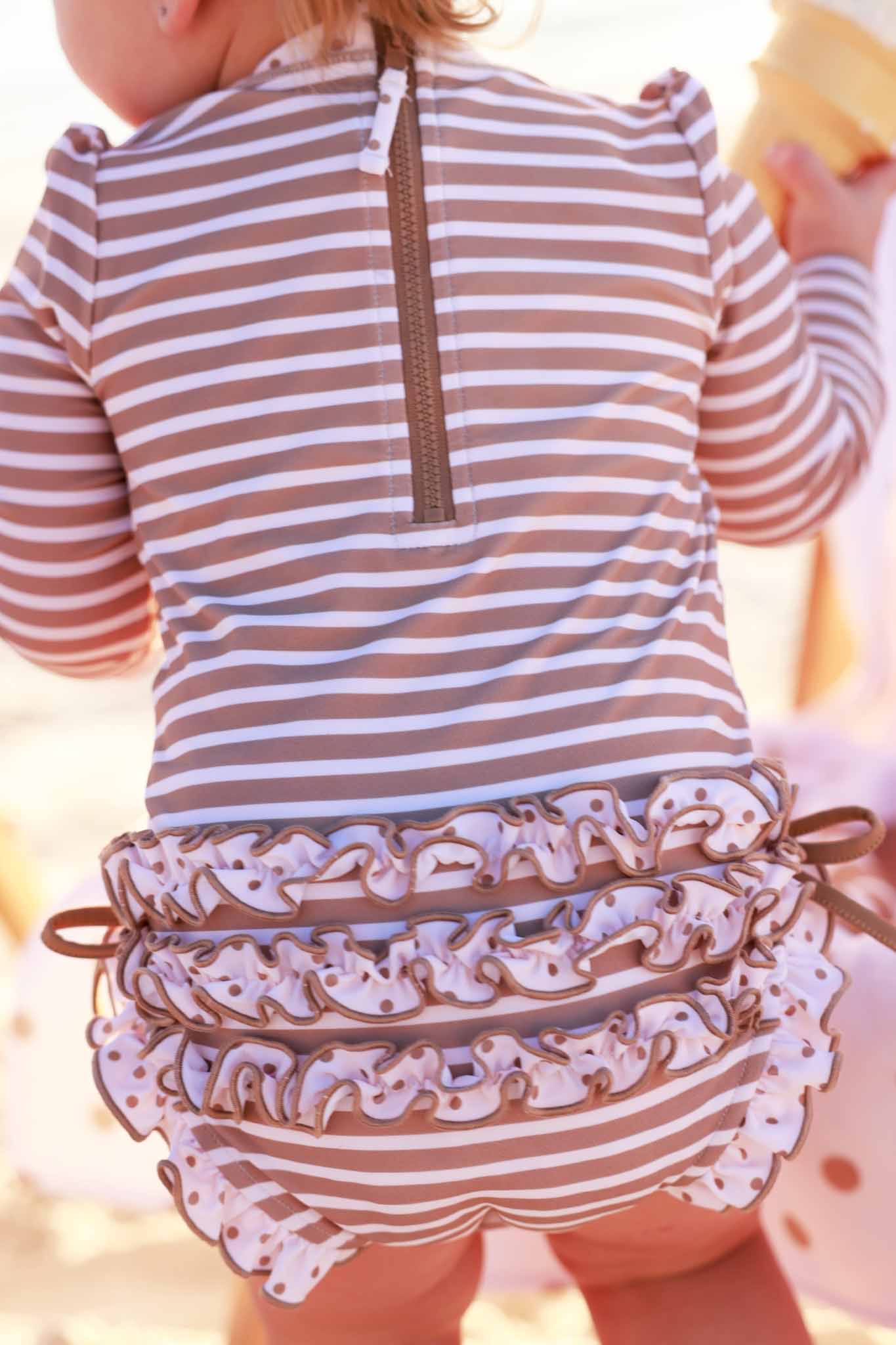 Long Sleeve Rash Guard With Ruffle Bottom | Sandy Stripes - Image 18
