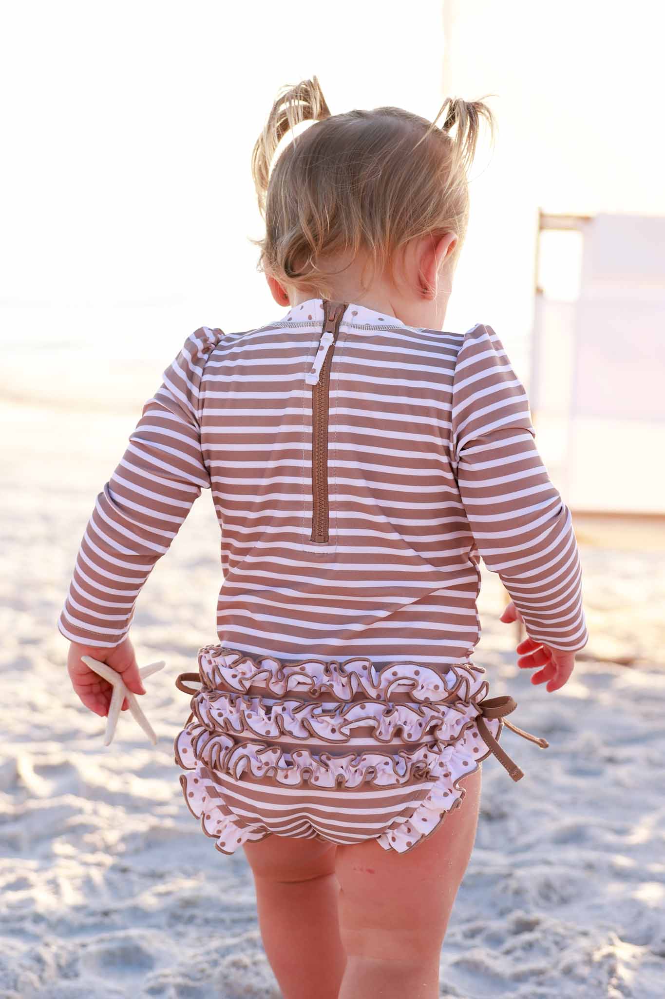 Long Sleeve Rash Guard With Ruffle Bottom | Sandy Stripes - Image 23