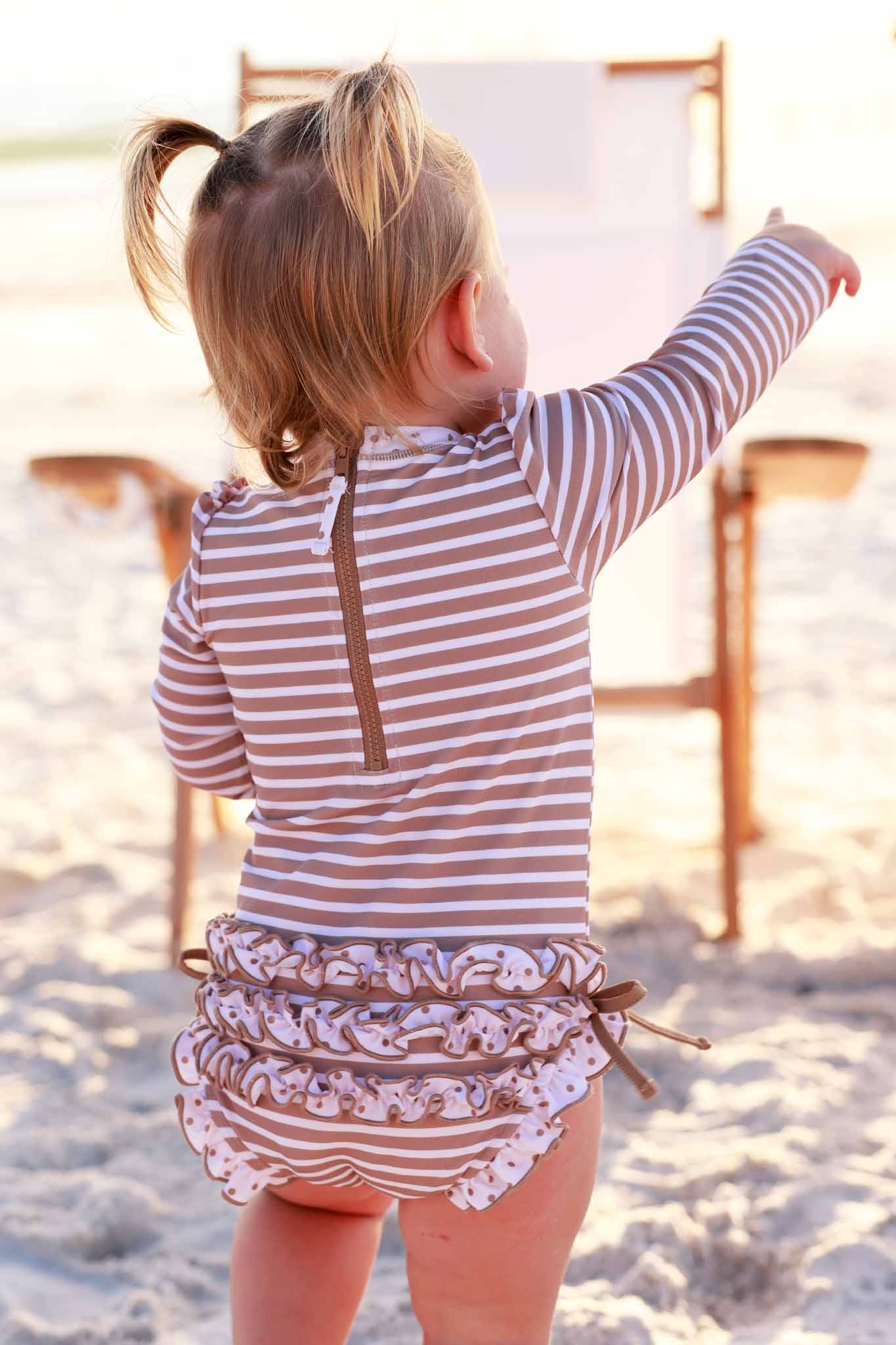 Long Sleeve Rash Guard With Ruffle Bottom | Sandy Stripes - Image 4