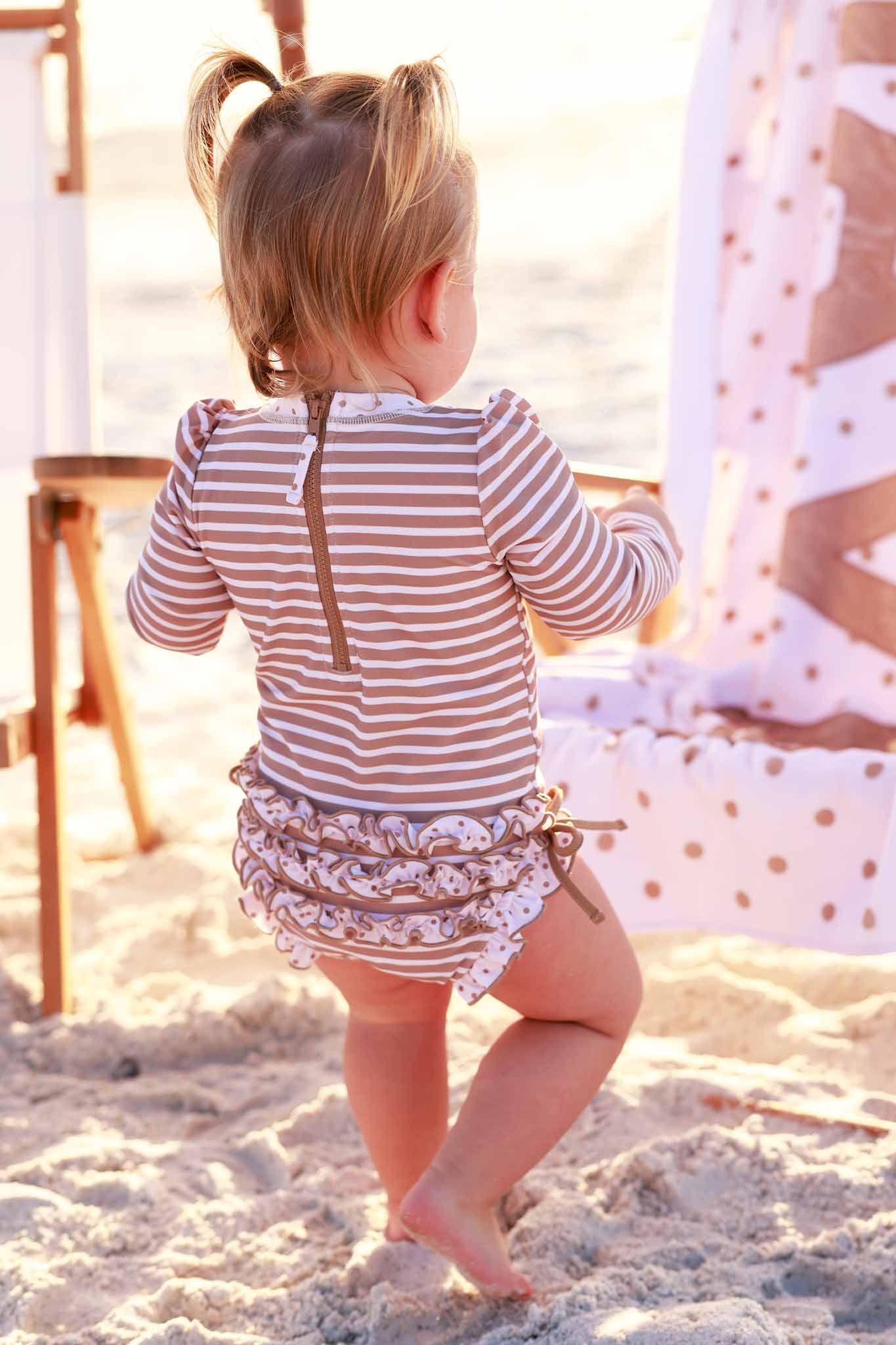 Long Sleeve Rash Guard With Ruffle Bottom | Sandy Stripes - Image 7