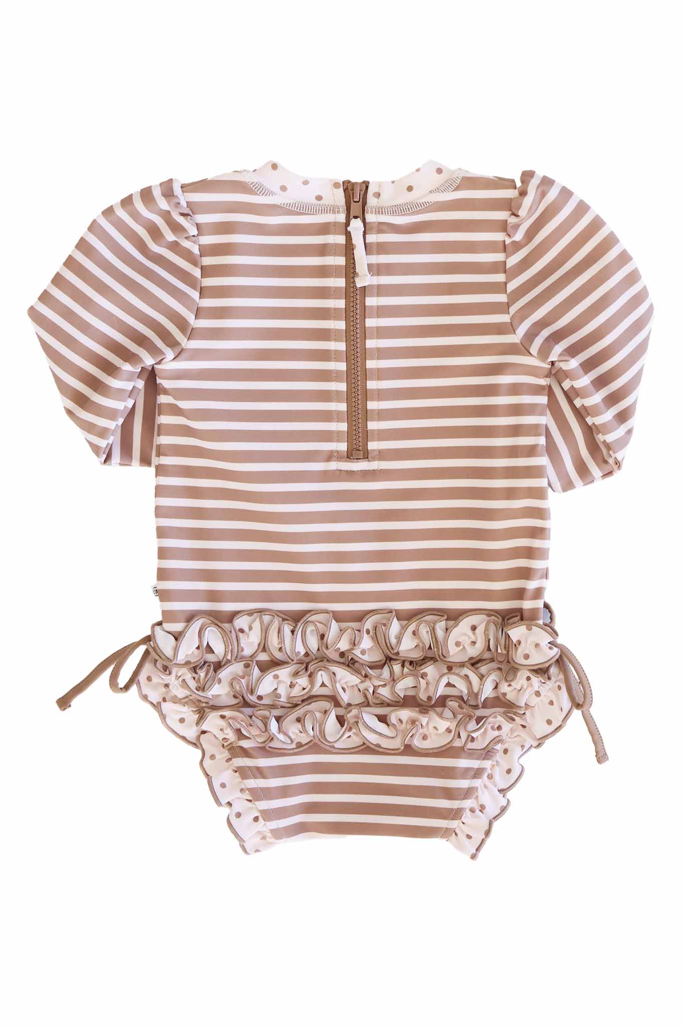 Long Sleeve Rash Guard With Ruffle Bottom | Sandy Stripes - Image 8