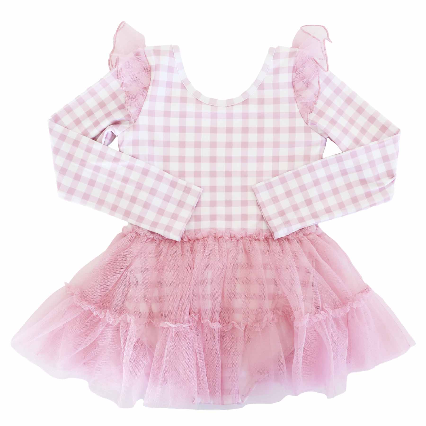 Long Sleeve Ruffle Skirt Leotard | Girly Gingham - Image 2