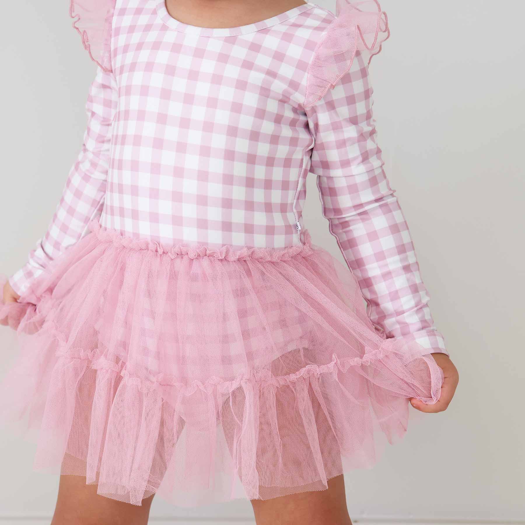 Long Sleeve Ruffle Skirt Leotard | Girly Gingham - Image 3