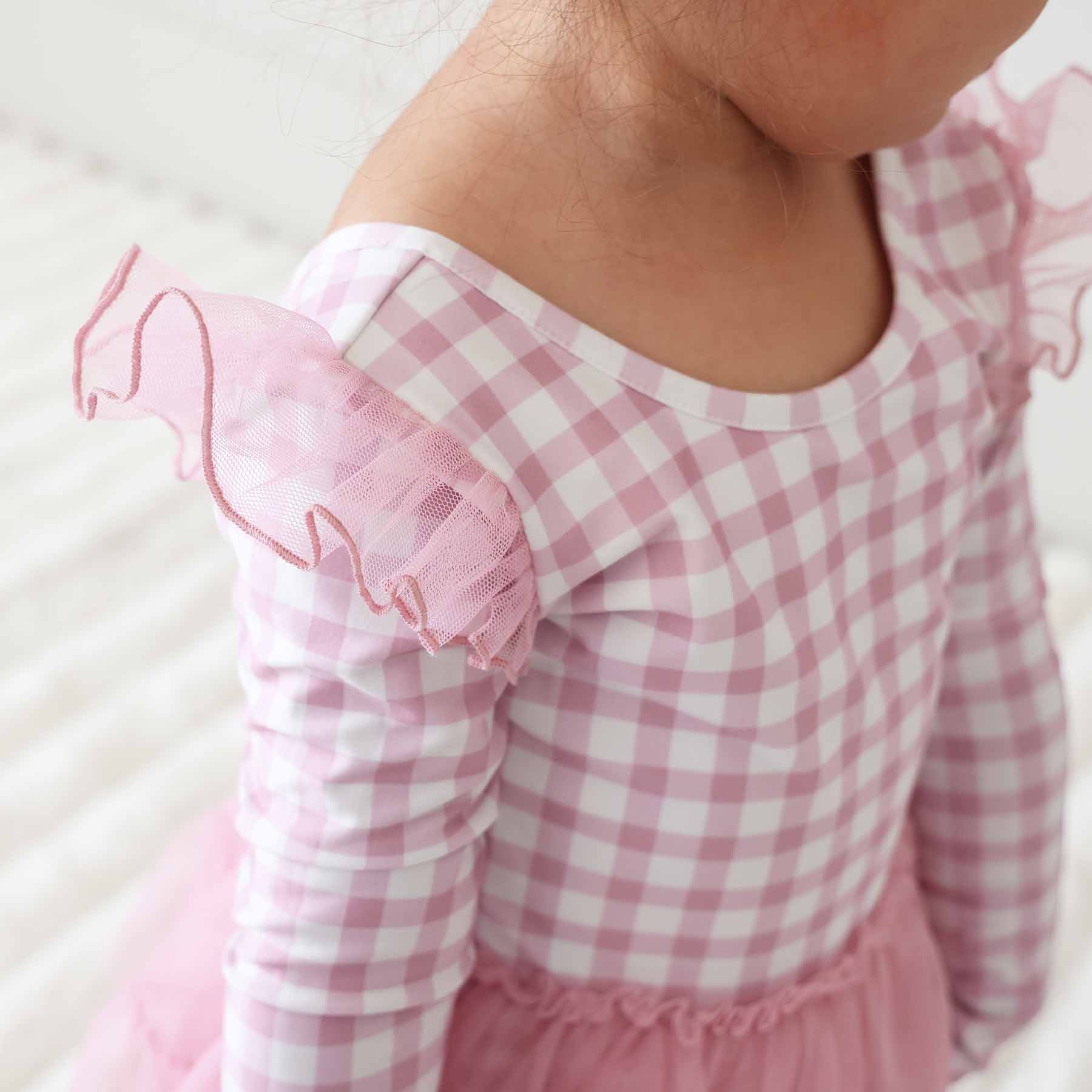 Long Sleeve Ruffle Skirt Leotard | Girly Gingham - Image 5