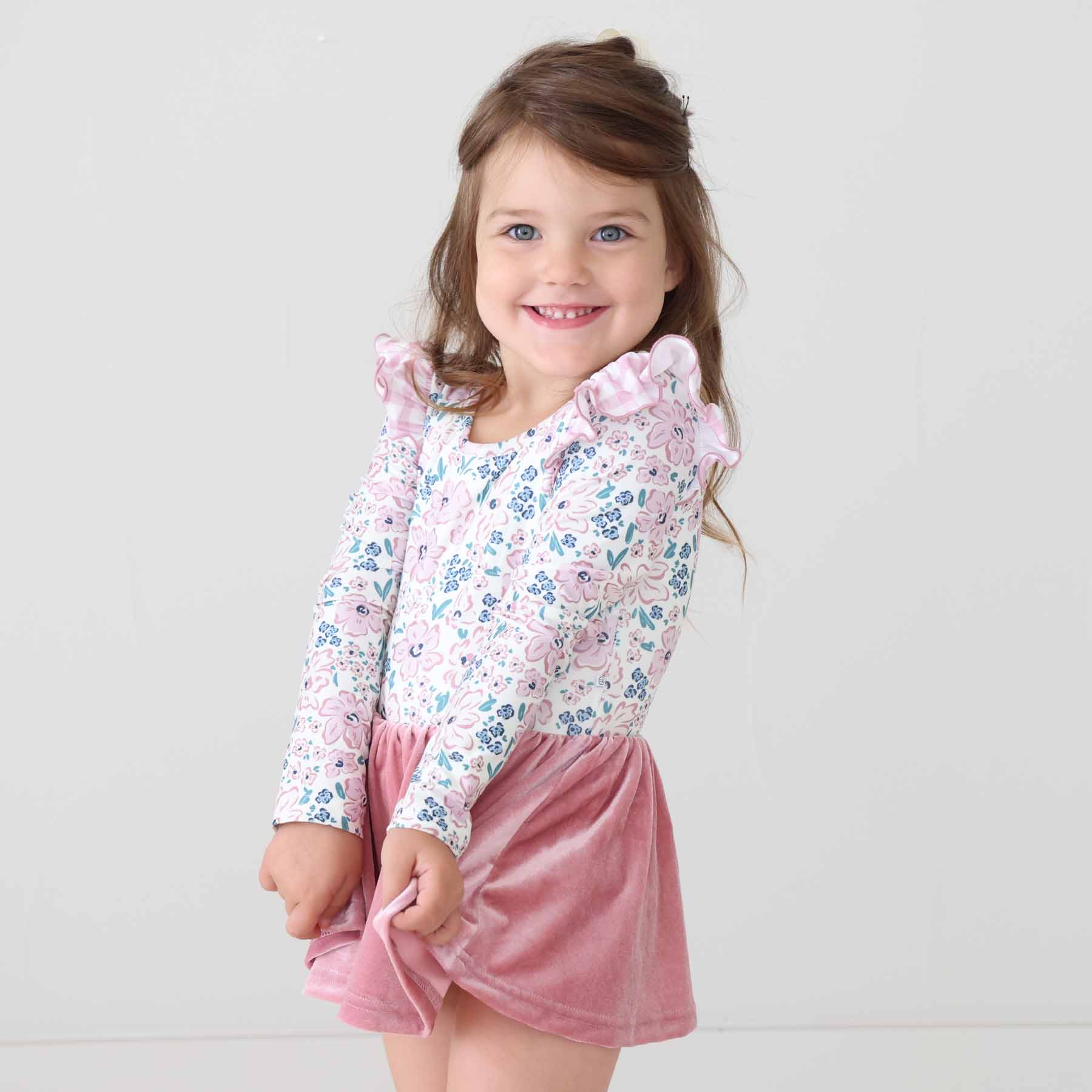 Long Sleeve Velvet Skirt Leotard | Mauve Meadow - Image 17