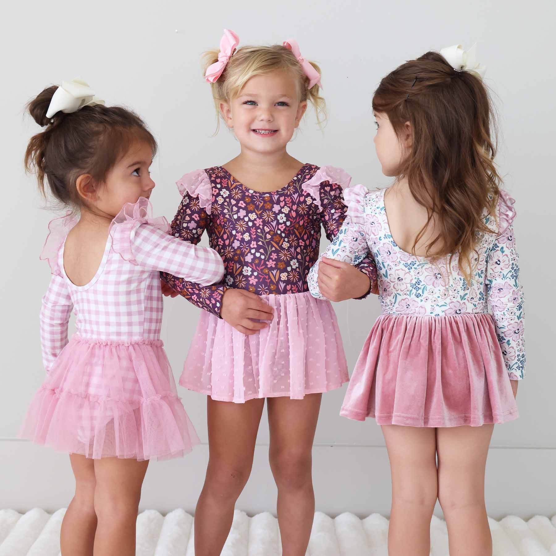 Long Sleeve Velvet Skirt Leotard | Mauve Meadow - Image 18