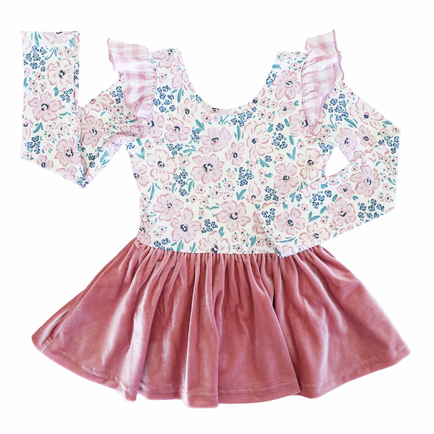 Long Sleeve Velvet Skirt Leotard | Mauve Meadow - Image 2