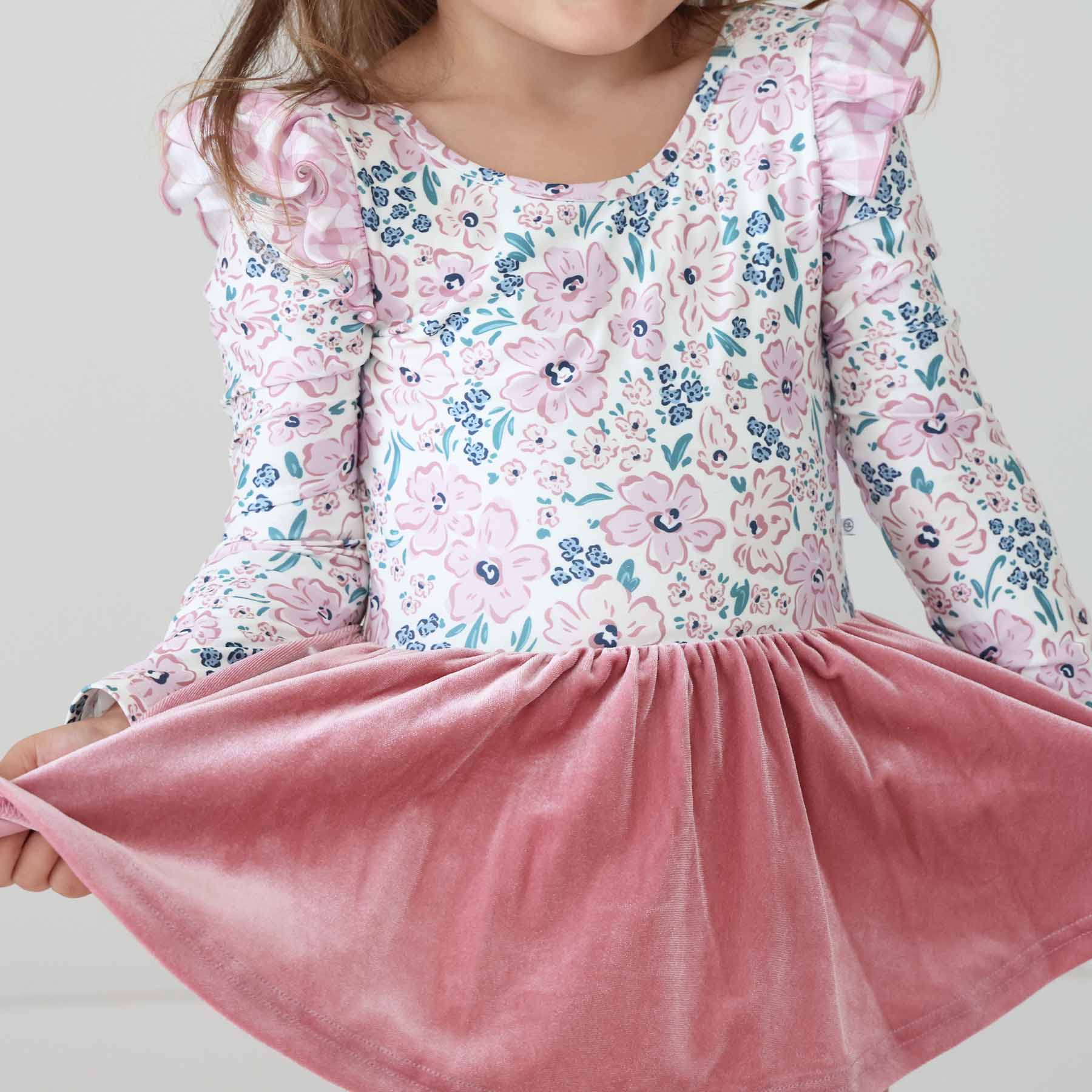 Long Sleeve Velvet Skirt Leotard | Mauve Meadow - Image 3