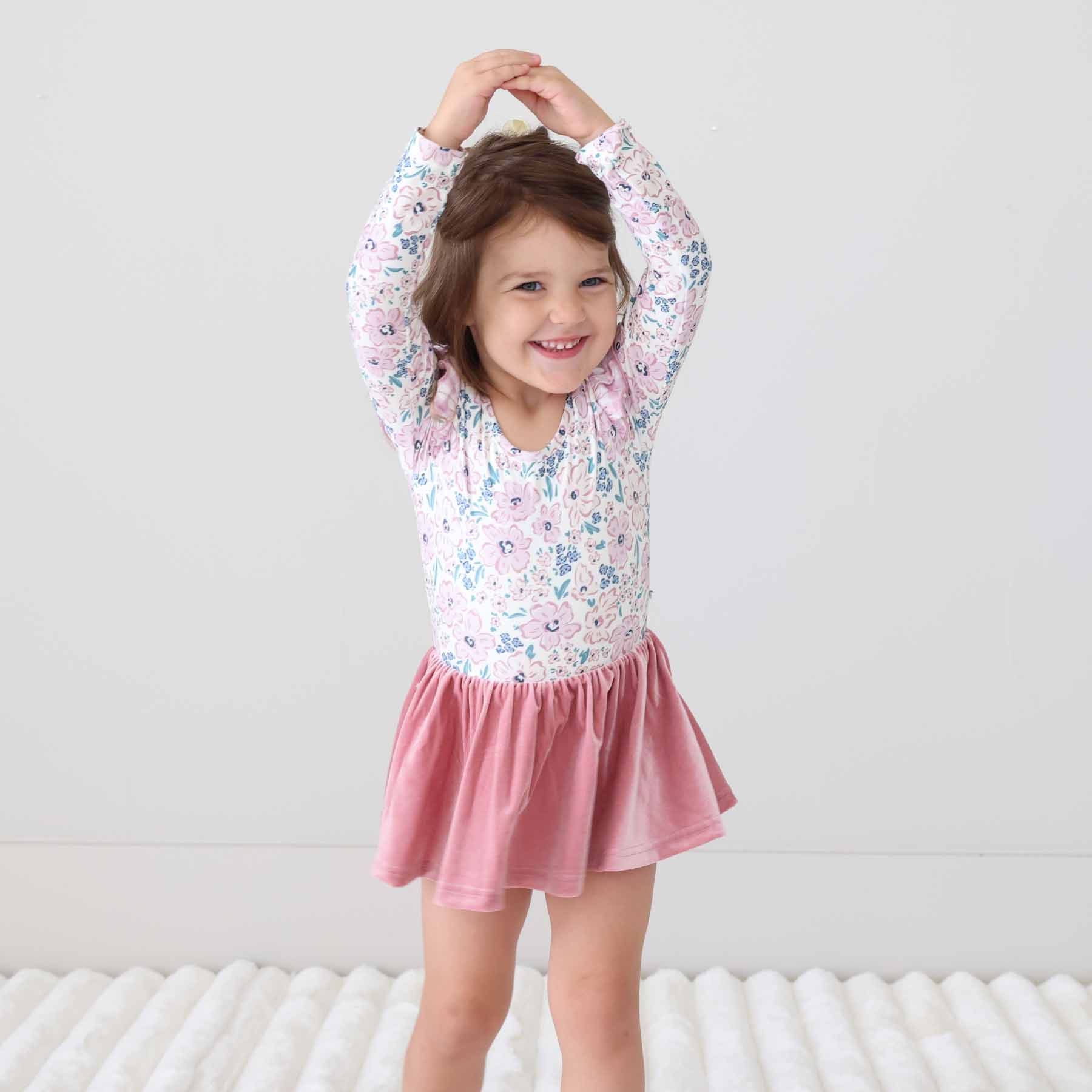 Long Sleeve Velvet Skirt Leotard | Mauve Meadow - Image 4
