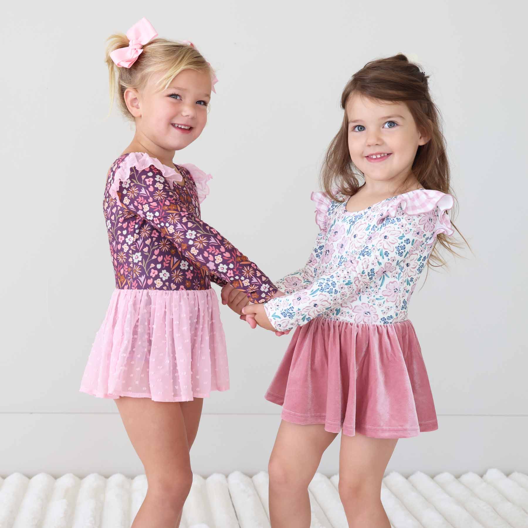 Long Sleeve Velvet Skirt Leotard | Mauve Meadow - Image 7